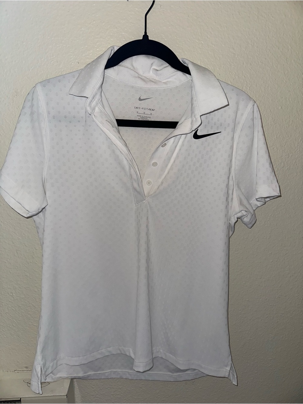 Nike White Short-Sleeve Polo with Black Swoosh Logo